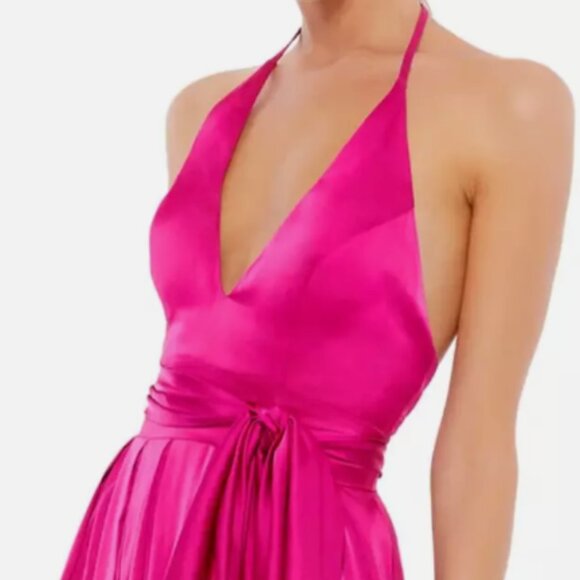 MAC DUGGAL 26531 CHARMEUSE HALTER STRAP SOFT TIE WAIST MAGENTA GOWN 2 - Picture 2 of 4